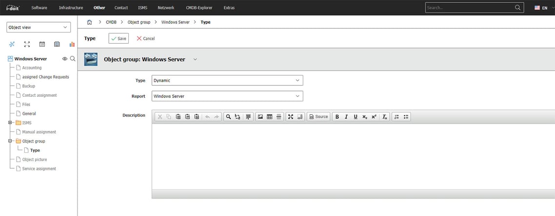 Object Groups in i-doit pro: Dynamic Object Group linked with Report