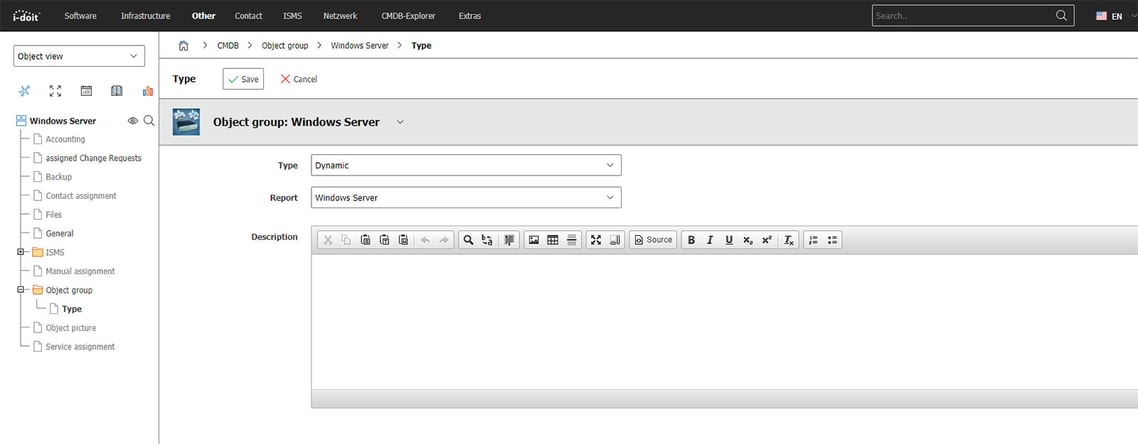 Object Groups in i-doit pro: Dynamic Object Group linked with Report