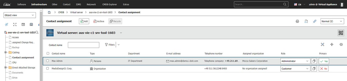 Object Groups in i-doit pro: Contact assigment