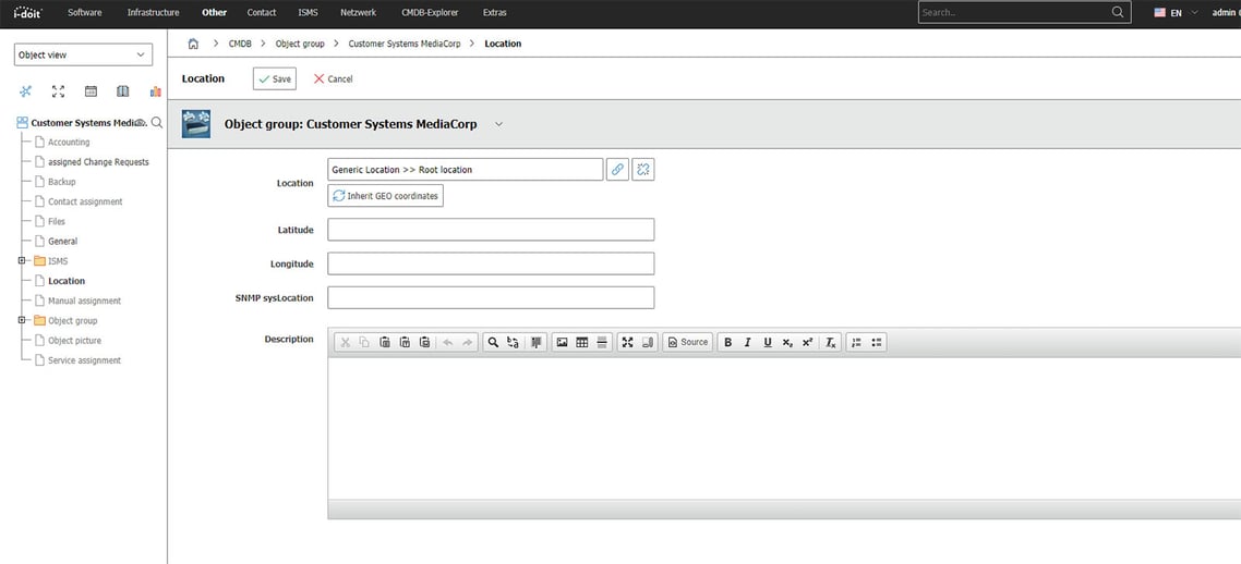 Object Groups in i-doit pro: Location assignment