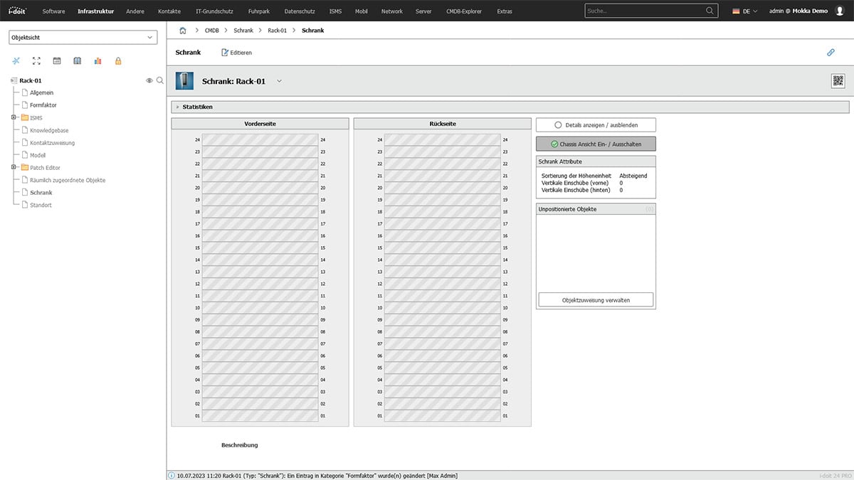 Server-Dokumentation: Visuelle Ansicht eines Serverschranks in i-doit