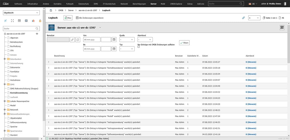 Server-Dokumentation: Alle Änderungen in i-doit werden im Logbuch dokumentiert