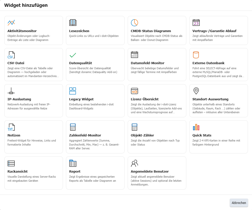 Dashboards Pro Add-on Widgets i-doit von donamic