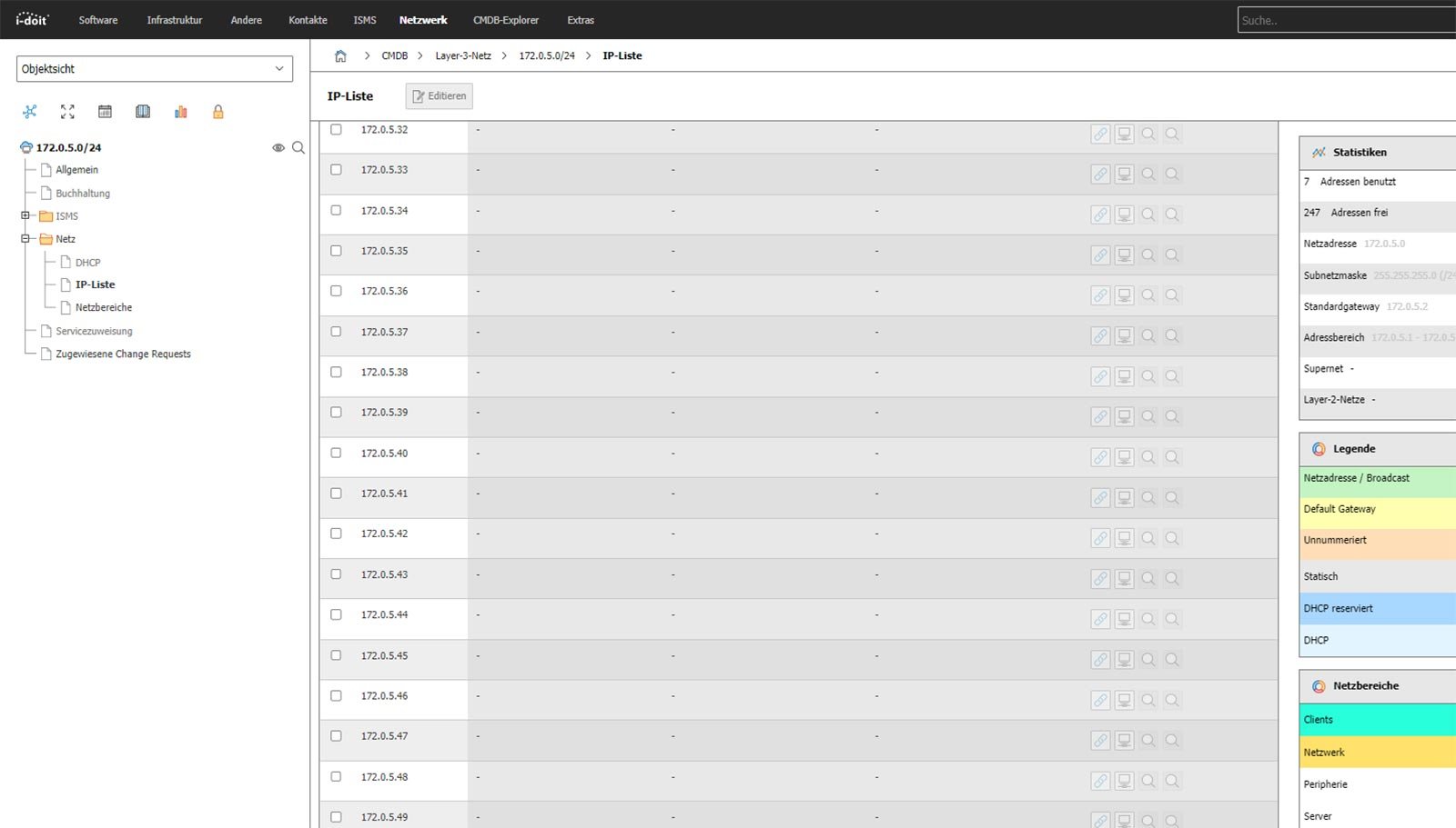 IP-Liste Netzwerk in i-doit pro - IP Adress Management