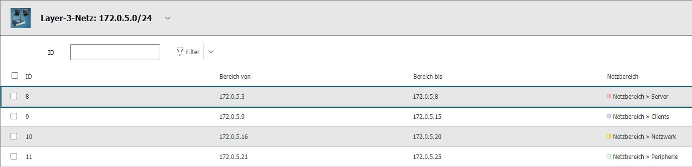 Netzbereiche in i-doit pro - IP Adress Management