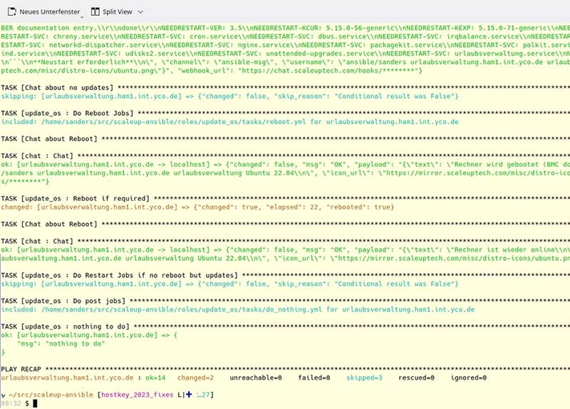 Ansible: Beispiel, wie der Aufruf eines Updates von einem Server auf der Kommandozeile aussieht